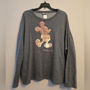 Disney Womens Grey Pullover Sweater With Pink Minnie Beaded On Front Size‎ Large